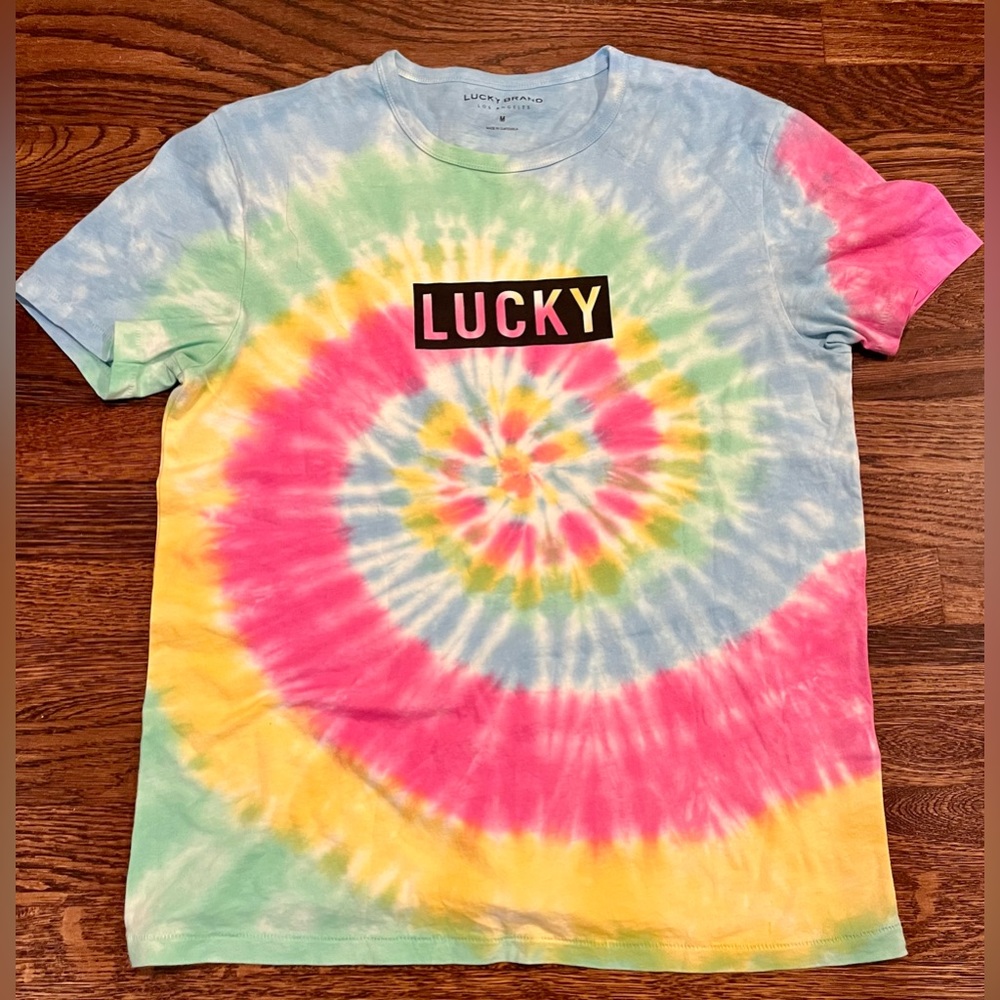 LUCKY BRAND Unisex Tie-Dye Multi Colored Short Sleeve T-Shirt Size: Medium